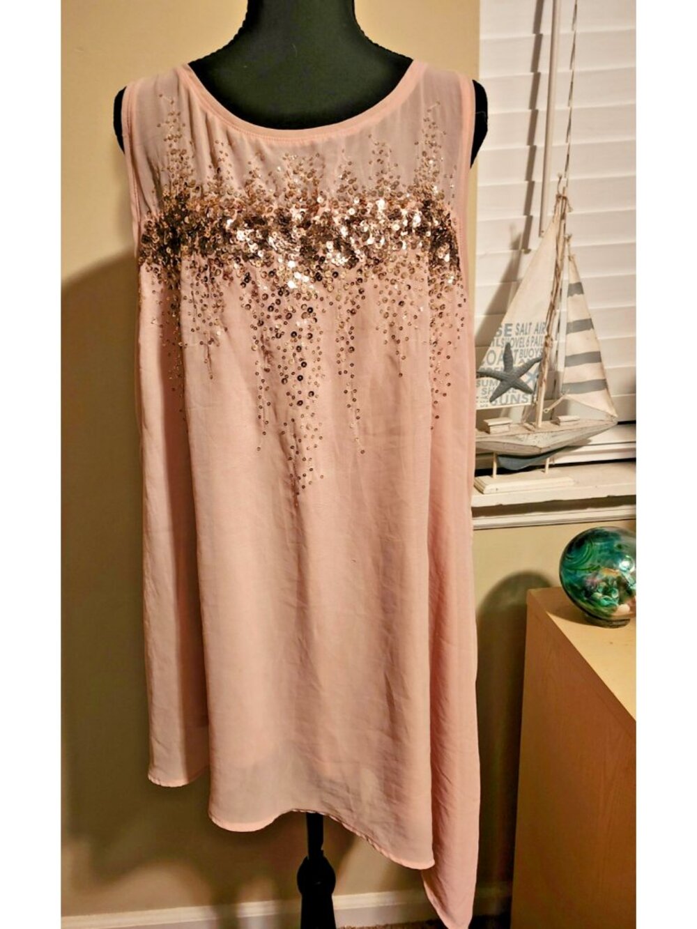 Lane Bryant Pink Gold Sequin Fairycore Asymmetrical Blouse SPARKLE 18/20